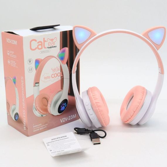 Навушники бездротові з котячими вушками VZV-23M, Рожеві / Дитячі навушники з мікрофоном та кольоровим підсвічуванням / Bluetooth | Зображення 9