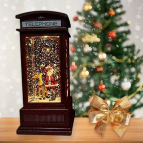 Новогодний музыкальный светильник от батареек и USB Телефонная будка 20*9*9 Красная Санта Клаус
