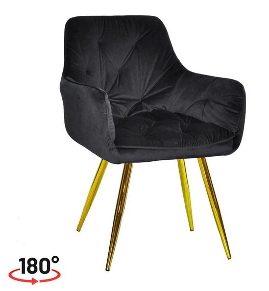 Крісло поворотне Sara GD (swivel chair 180°) на золотих металевих ногах, оббивка велюр велюр чорний OR-854
