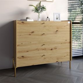 Комод із 4 шухлядами LION Wood із золотими ніжками 100х90х45 см Дуб Артизан (LION-042964)