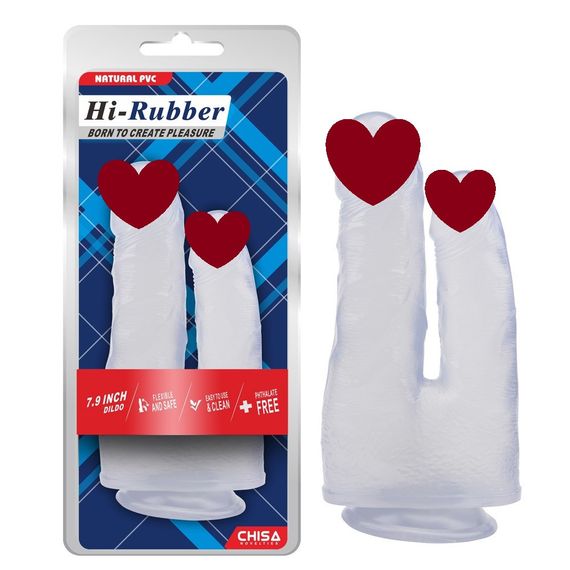 Фаллоимитатор двойной на присоске Chisa Hi-Rubber 7.9, прозрачный sexstyle