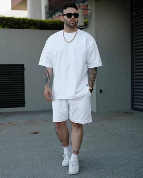 Чоловічий літній спортивний костюм із шортами та футболкою колір білий, розмір 46/48 PP057 | Зображення 1