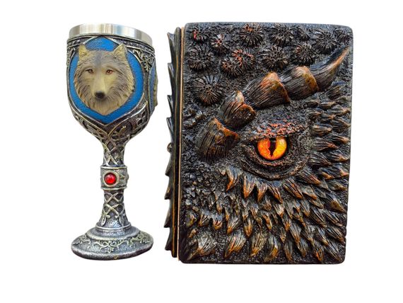 Подарунковий набір Келих 3D Вовки та Блокнот 3D «Жар Серця Дракона»