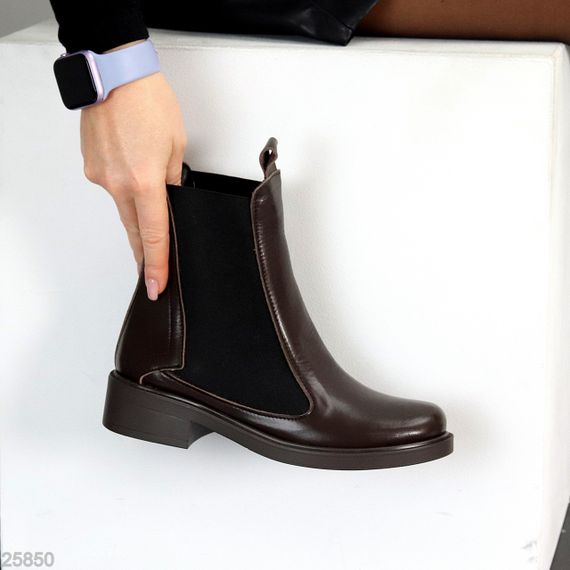 Повсякденні шоколадні шкіряні черевики челсі низький хід зима 2026 39