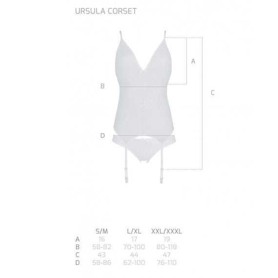 Корсет із пажами, трусики з ажурним декором та відкритим кроком Passion Ursula Corset white, L/XL | Зображення 4