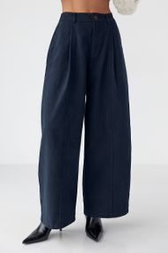 Котонові штани-палаццо зі складками - темно-синій цвет, S (є розміри)