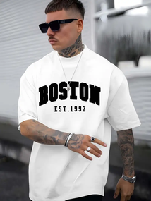 Чоловіча біла комфортна оверсайз футболка з модними написами