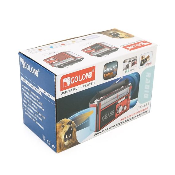 Радиоприемник GOLON RX381BT, LED, 3W, AM/FM радио, Входы microSD, USB, Bluetooth, питание от 220+АКБ+2*LR20, корпус пластмасс, BOX | Зображення 3