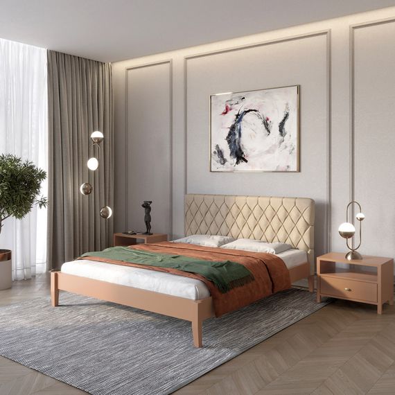 Полуторне дерев&#039;яне ліжко Mebigrand Венеція ДК Коричневий (RAL8025)/Аляска 23 (Бежевий) 120х190 см