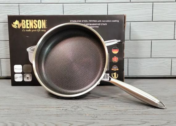 Cковорода глубокая Benson из нержавеющей стали 26 см (BN-587) Антипригарное покрытие | Зображення 5