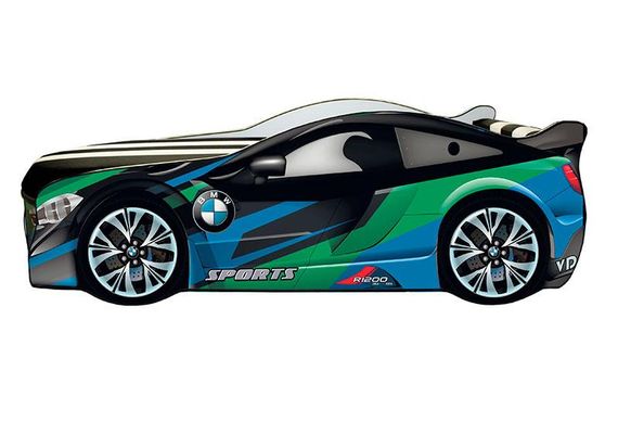 Ліжко машинка серія Space 03 модель BMW синьо-зелений зі спортивним матрацом та подушкою | Зображення 4