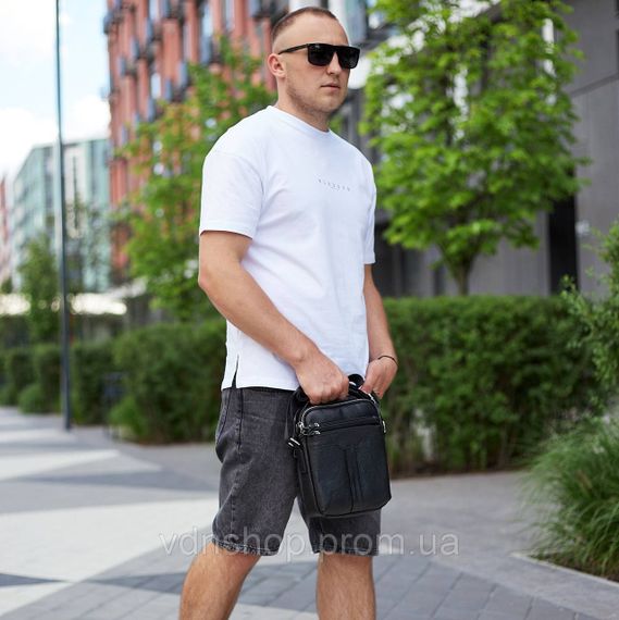 Мужская кожаная сумка-мессенджер 21х25х6, барсетка через плечо Tiding Bag A25-3278A Черная | Зображення 1