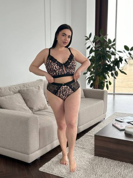 Жіночий комплект білизни PLUS SIZE леопардовий з мереживом | Зображення 8