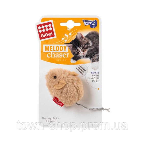 Игрушка для котов Мышка со звуковым чипом GiGwi Melody chaser, искусственный мех, 13 см | Зображення 1