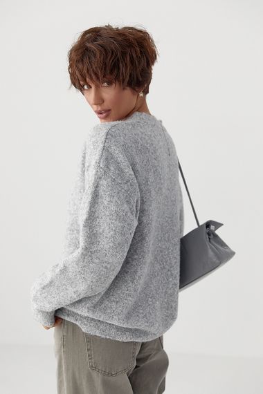 В'язаний вільний кардиган на ґудзиках - сірий цвет, ONE SIZE (є розміри) | Зображення 1