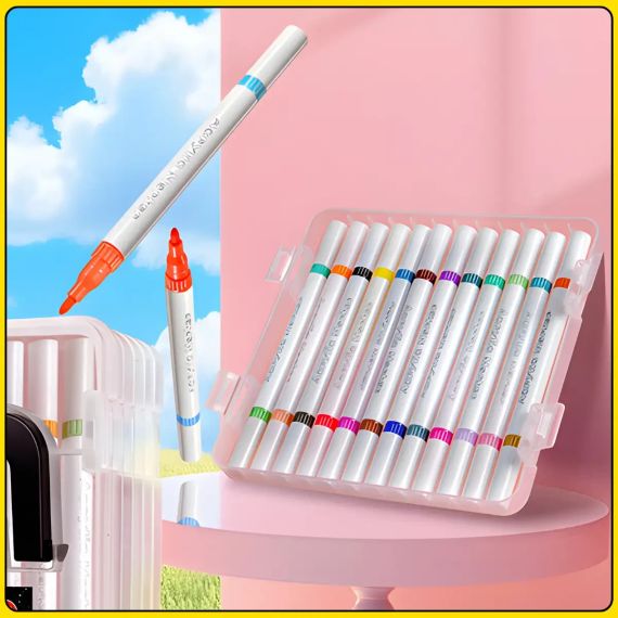 Универсальные акриловые маркеры MAP-10 на 24 оттенка - набор 12 шт в удобном кейсе для творчества и декора | Зображення 1