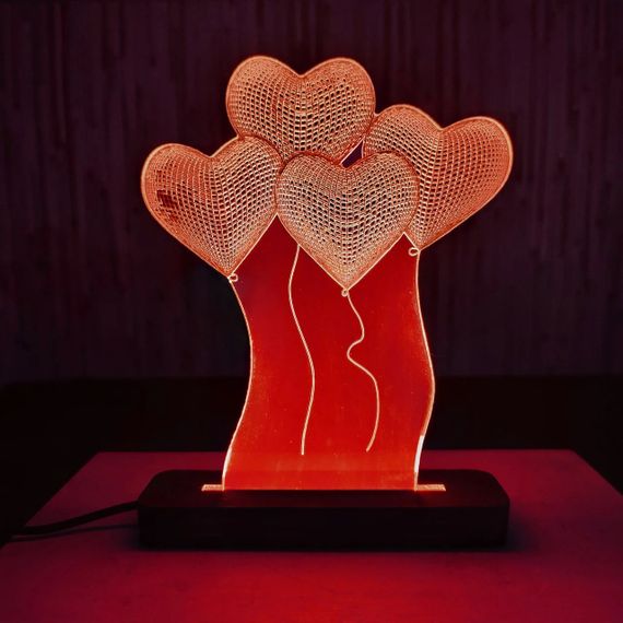 Акриловый светильник-ночник Сердца красный tty-n000133