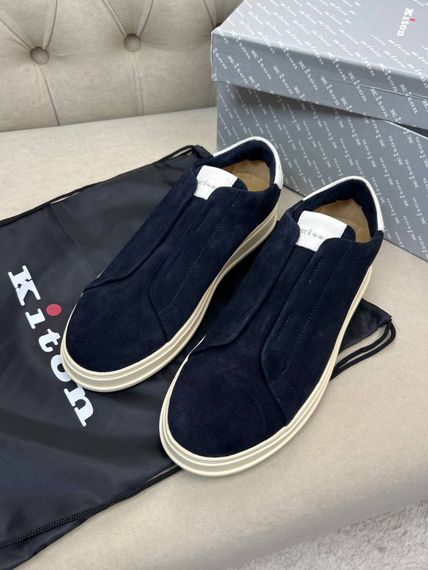 Сліпони Kiton без шнурівки чоловічі замшеві  темно-сині ob425