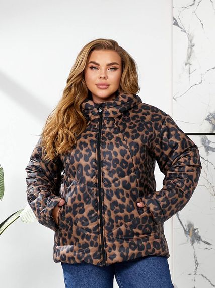 Женская теплая зимняя куртка леопардовый принт с капюшоном NB24056 цвет коричневый, размер 42/44 | Зображення 6