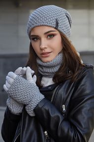 Женский комплект с перчатками и бафом (4731-37) светло-серый