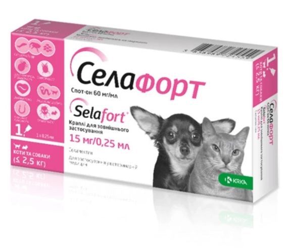 Капли от блох и глистов для котов и собак до 2.5 кг Селафорт KRKA, 1 пип