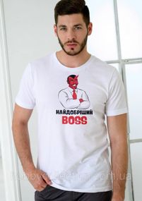 Футболка чоловіча із принтом "Boss" біла