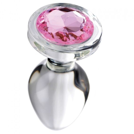 Анальна пробка з рожевим каменем скляна, прозора | Зображення 1