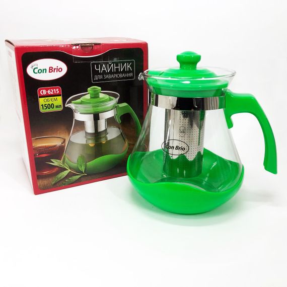 Чайник заварювальний Con Brio Green CB-6215 1,5 л, Чайник самовар скляний. Колір: зелений | Зображення 5