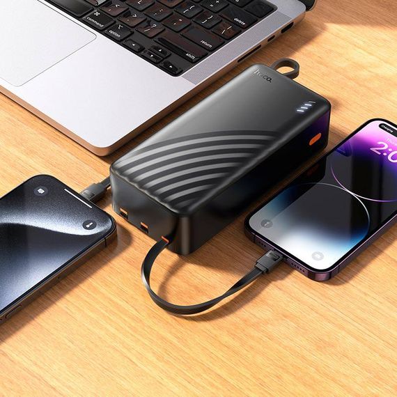 Power Bank Hoco J146B з кабелем USB+Micro+Type-C+Lightning (30000mAh) Чорний | Зображення 2