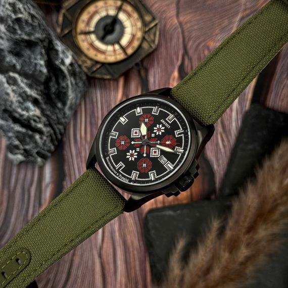 Патріотичний наручний годинник Awarder Embroidery Black-Red Green Automatic 10ATM | Зображення 2