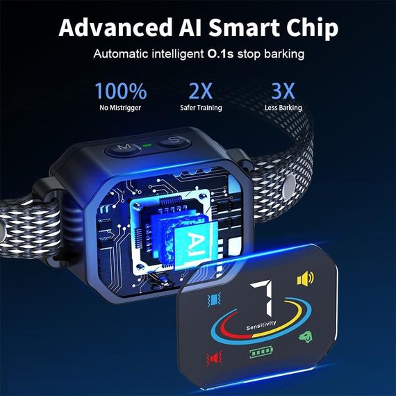 Ошийник для собак AINSYLI від гавкоту — з вібрацією та звуковим сигналом, IP67, 7 рівнів чутливості | Зображення 3