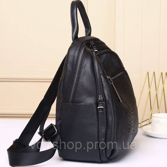 Рюкзак жіночий шкіряний з тисненням під рептилію 23х30х13, сумка наплічна для міста, чорна | Зображення 2