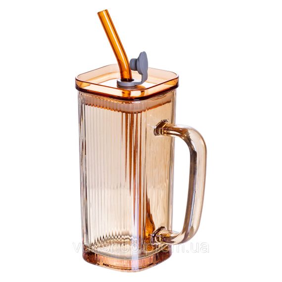 Кружка стеклянная с крышкой и трубочкой 280 (мл) чашка с трубочкой и крышкой  на подарок HP-19-51 | Зображення 1