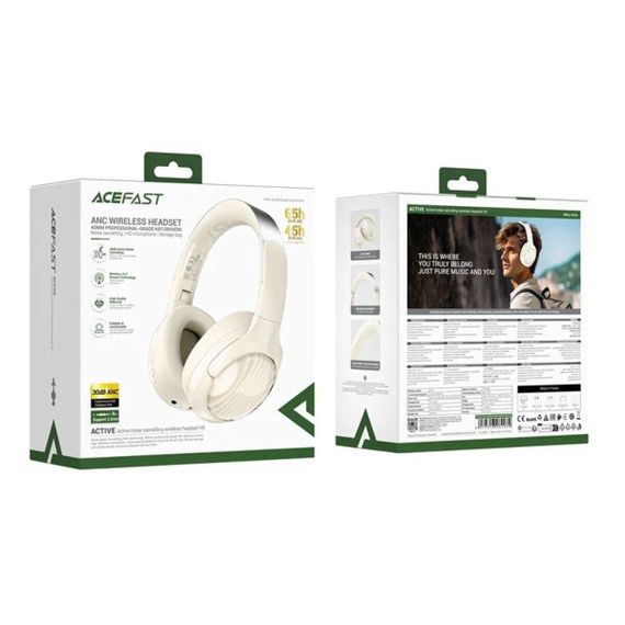 Бездротові навушники ACEFAST H5 active noise cancelling wireless headset Milky White | Зображення 1