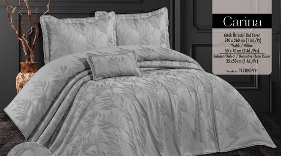 Покривало з бахромою Kayra 240х260 см. Carina сіре