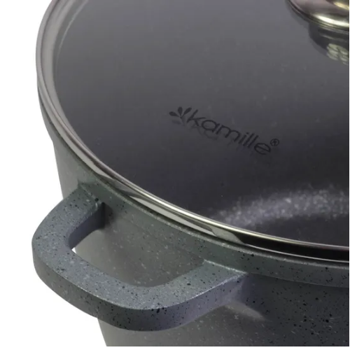Каструля литий алюміній глибока 6,2л 24*16,5см скляна кришка а/п Granite 4427 KAMILLE | Зображення 6