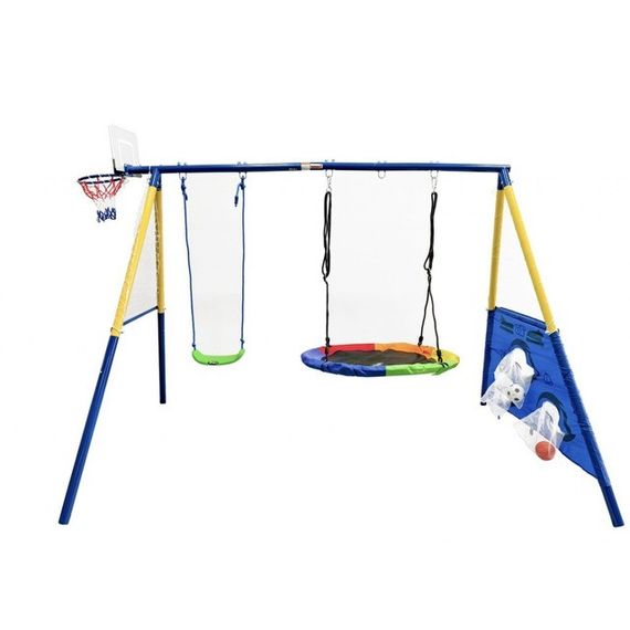 Дитячий ігровий комплекс Spoko SP-S08 з 2 гойдалками та баскетбольним кільцем вуличний різнобарвний 42401005