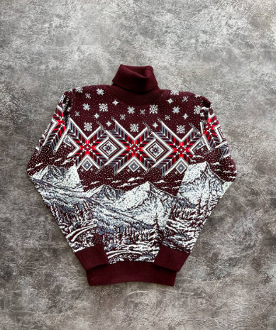 Мужской новогодний свитер с узорами PA2654 цвет бордовый, размер M | Зображення 3