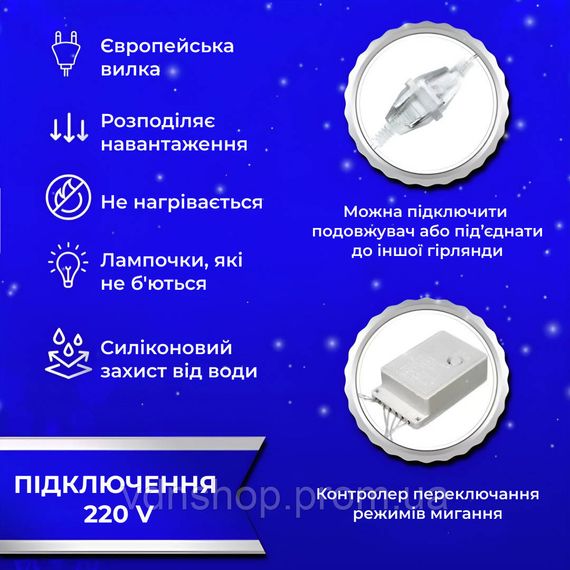 Гирлянда штора светодиодная GarlandoPro 200LED Роса 3х3м 8 режимов 10 нитей гирлянда роса на ёлке Синий 173306BL | Зображення 2