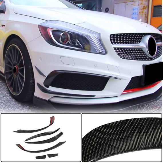 Накладки на передній бампер (для AMG-Line / A45 AMG HB 2013-2015, Карбон) для Mercedes A-сlass W176 рр