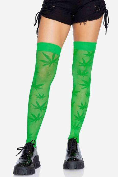 Панчохи в сітку з малюнком Leg Avenue 420 Net thigh highs Зелений One Size