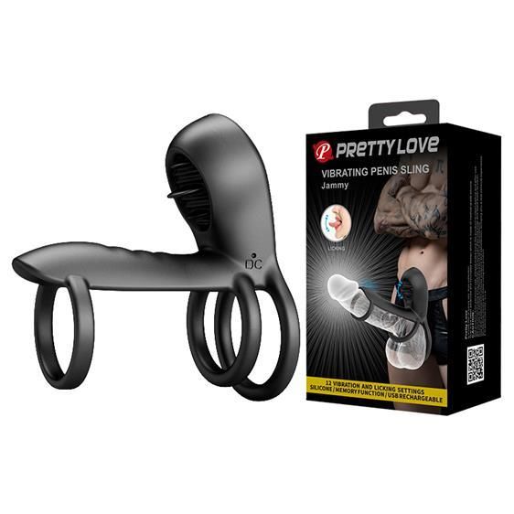 Насадка на член - Pretty Love Vibrating Penis Sling Jammy Black sexstyle