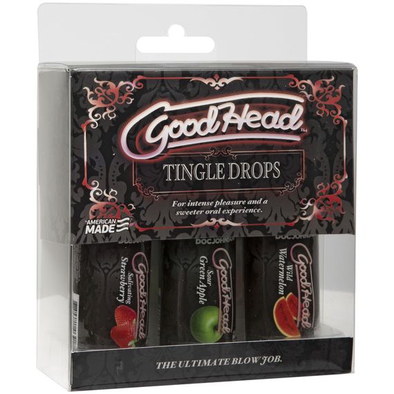 Набір крапель для мінету Doc Johnson GoodHead Tingle Drops, 3х29,5 мл, кавун, зелене яблуко, полуниця | Зображення 1