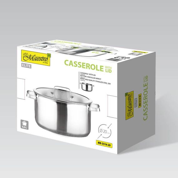 Каструля Maestro MR-3514-20, 3. 8 л, 20 см, з нержавіючої сталі з кришкою, для всіх типів плит | Зображення 3