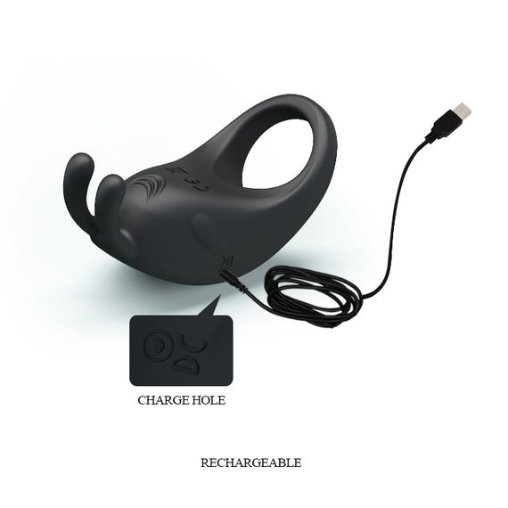 Ерекційне віброкільце Pretty Love Rabbit Vibrator з кліторальною стимуляцією, чорне Sex Aura | Зображення 5