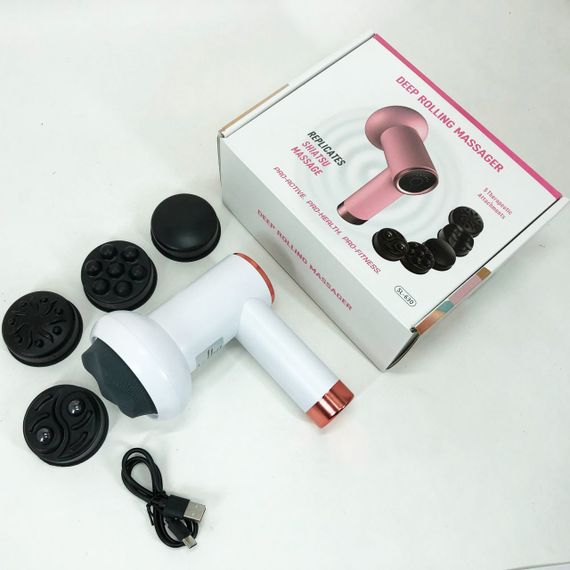 Масажер антицелюлітний для тіла рук та ніг 4 насадки 6 швидкостей Deep Rolling Massager. Колір: білий | Зображення 6