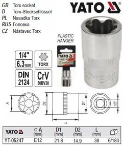 Головка торцевая TORX E12 1/2" Польша YATO YT-05247