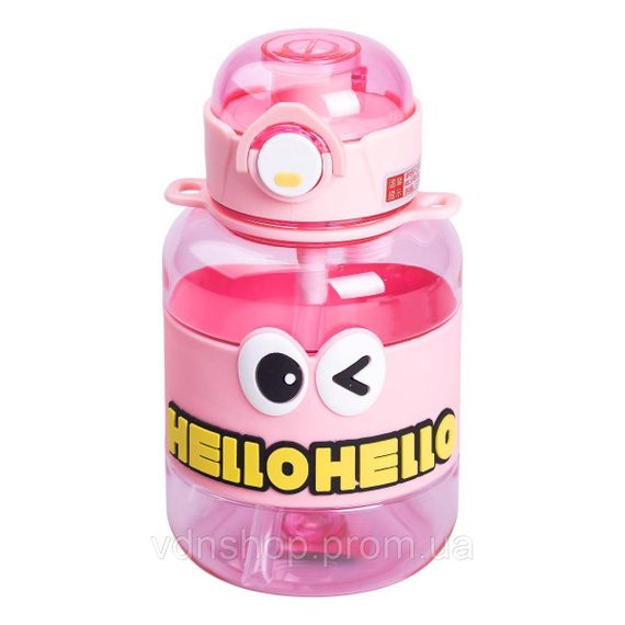 Бутылка для воды детская с трубочкой 680 мл с ручкой и ремешком Рожева HP-14-46P | Зображення 1