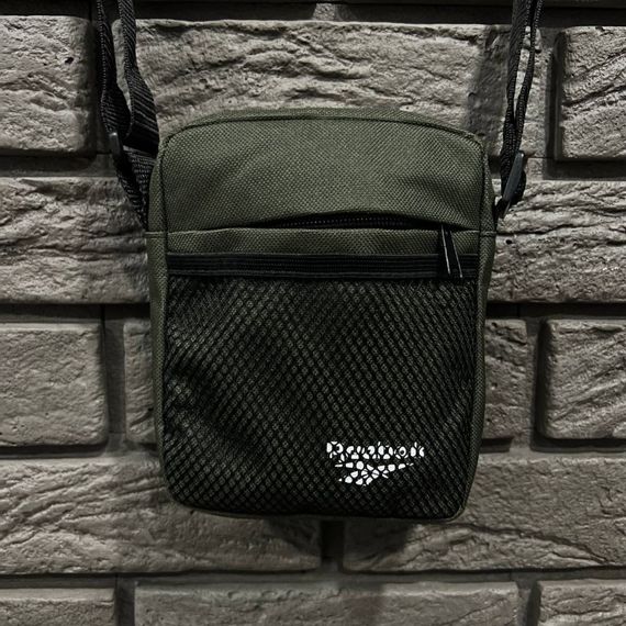 Барсетка хаки мини Reebok белый логотип