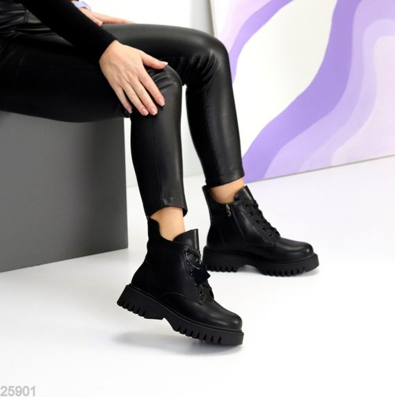 Чорні зимові черевики натуральна шкіра сучасний дизайн | Зображення 7
